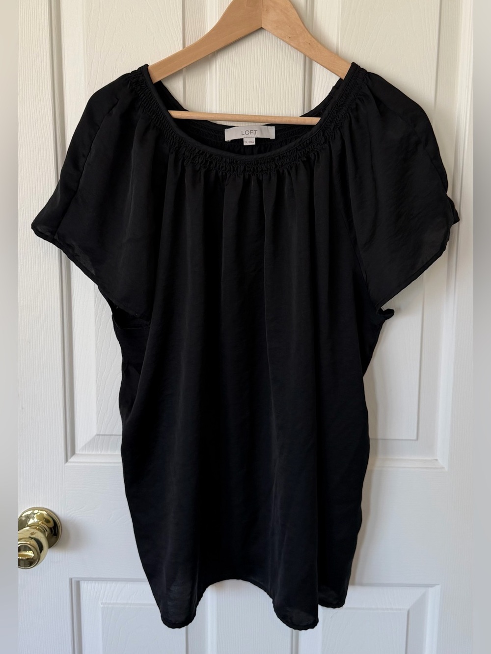 LOFT Black Short Sleeve Peasant Blouse